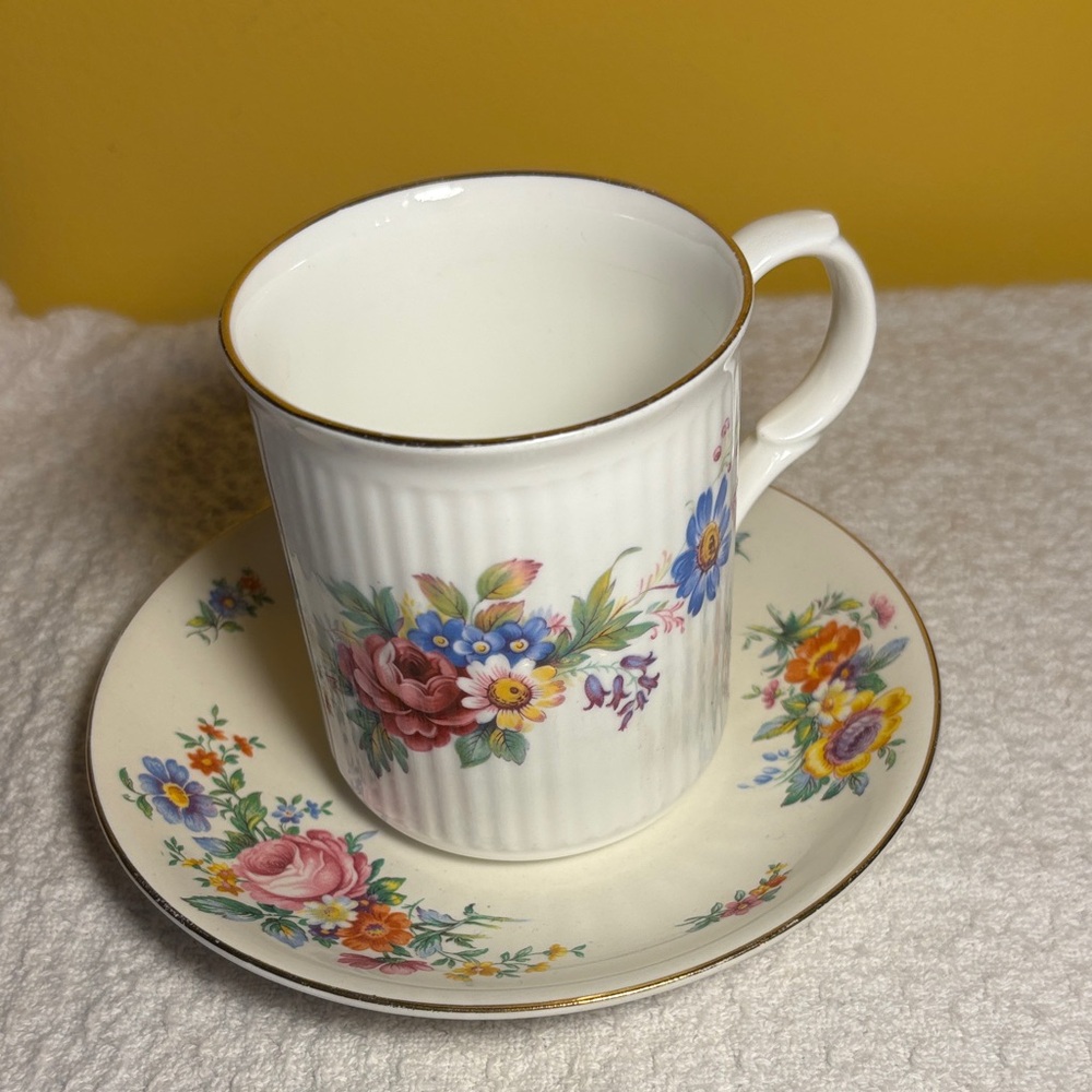 Floral Porcelain Mug and Saucer Set Vintage Sadler